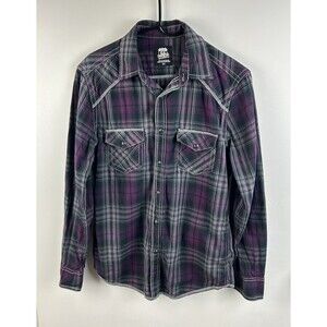 Route 66 Shirt Adult Purple Gray Plaid Snap Button Up Long Sleeve Men's Small